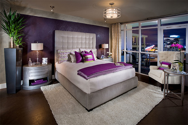 Фиолетовый цвет в дизайне спальни
