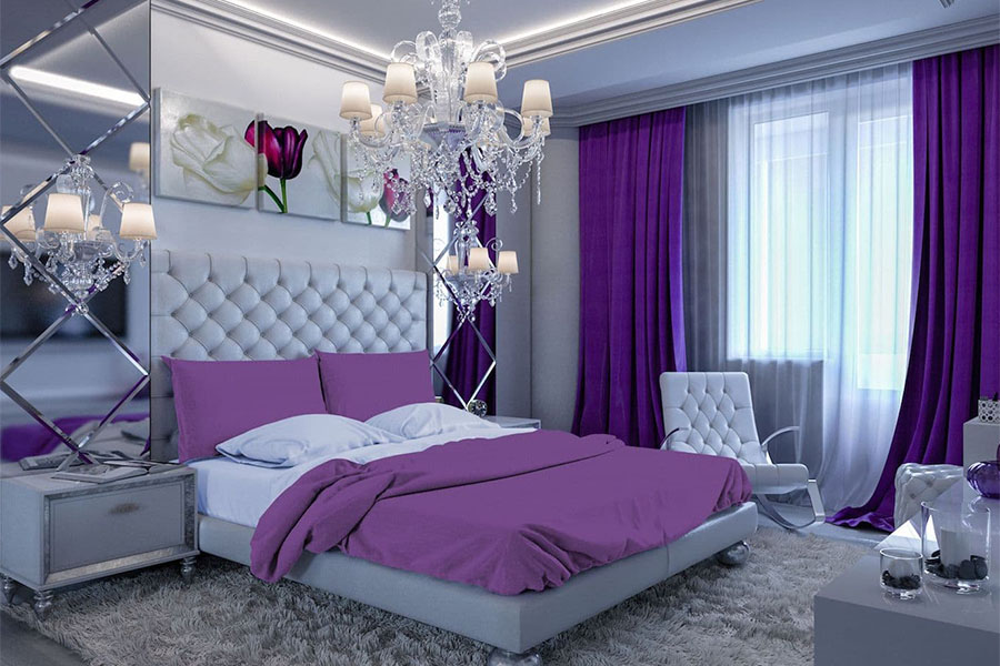 Спальня с фиолетовыми акцентами