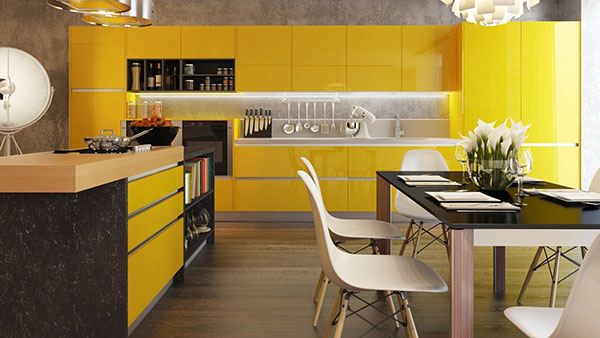 Интерьер кухни в желтом цвете фото 9