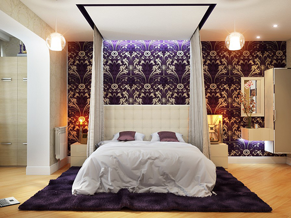 Спальня с фиолетовым ковром