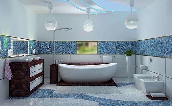 Роскошная ванная комната в голубых тонах