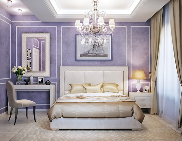 Светло-фиолетовые стены в спальне