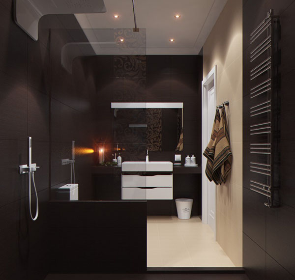 Ванная комната в темно-коричневом цвете