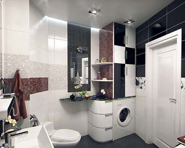 Сочетание различных цветов и узоров в дизайне ванной комнаты