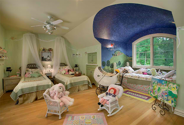 Фреска со звёздным небом на потолке детской