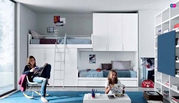 Дизайн комнаты для девочек с двухъярусной кроватью