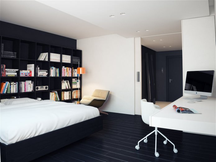 черно-белый дизайн спальни