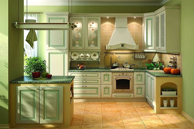 Зеленая кухня в стиле прованс - Дизайн интерьера