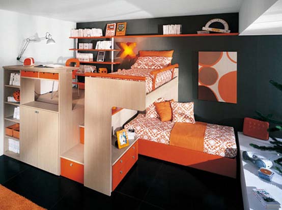 Дизайн детской с черным и оранжевым цветами