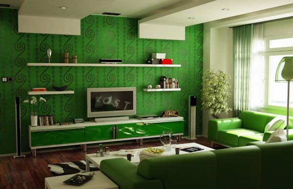 Дизайн гостиной в зеленом цвете фото 1