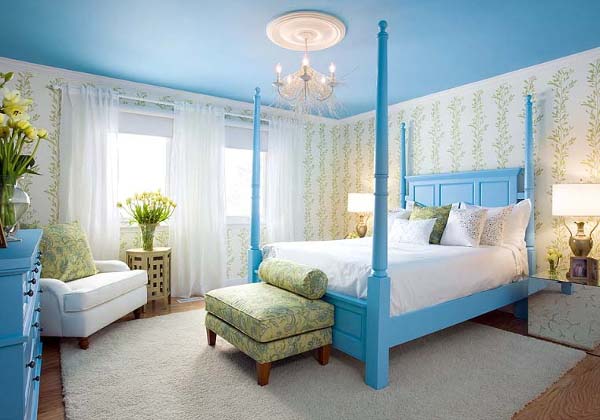 Дизайн спальни в оттенках синего