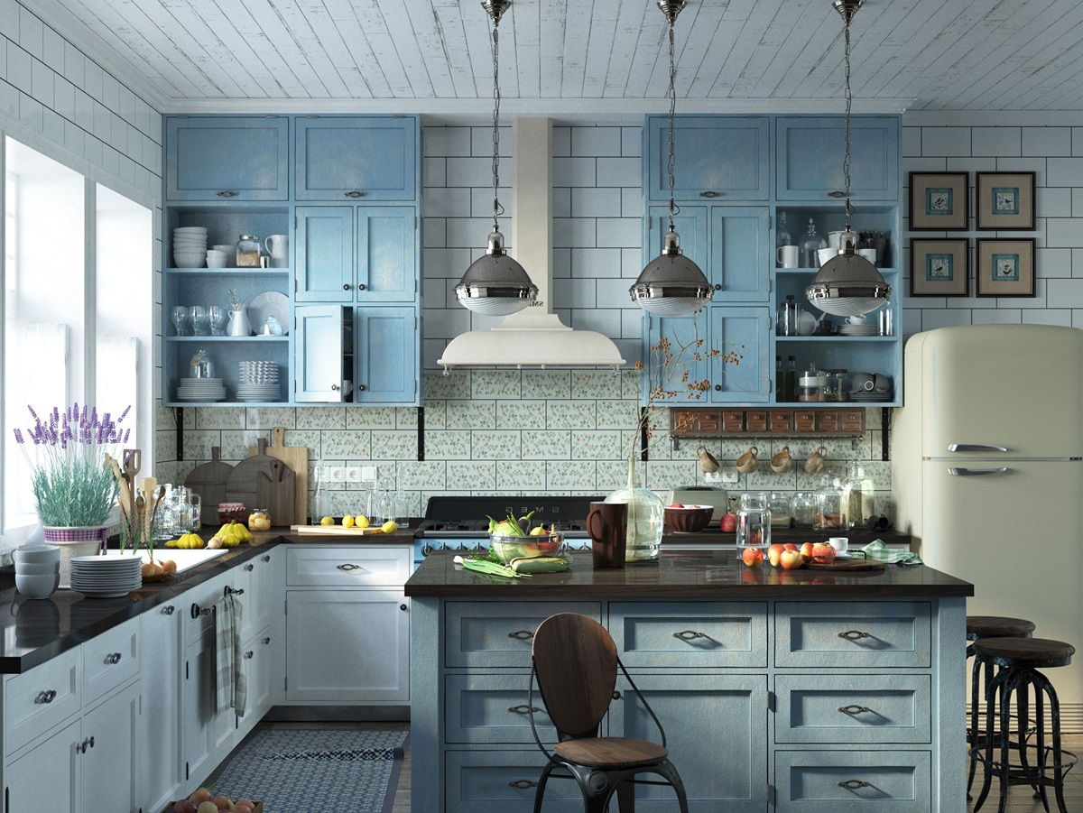 Кухня в стиле прованс в голубом цвете